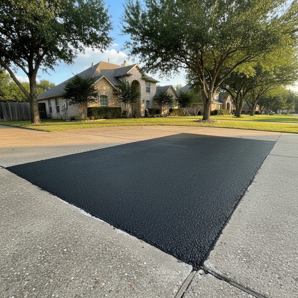Completed asphalt patching work at a residential property in Richardson, TX