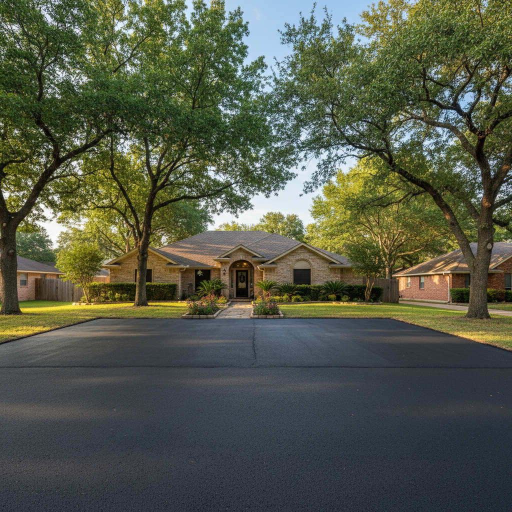 Completed asphalt paving work at a residential property in Rosenberg, TX