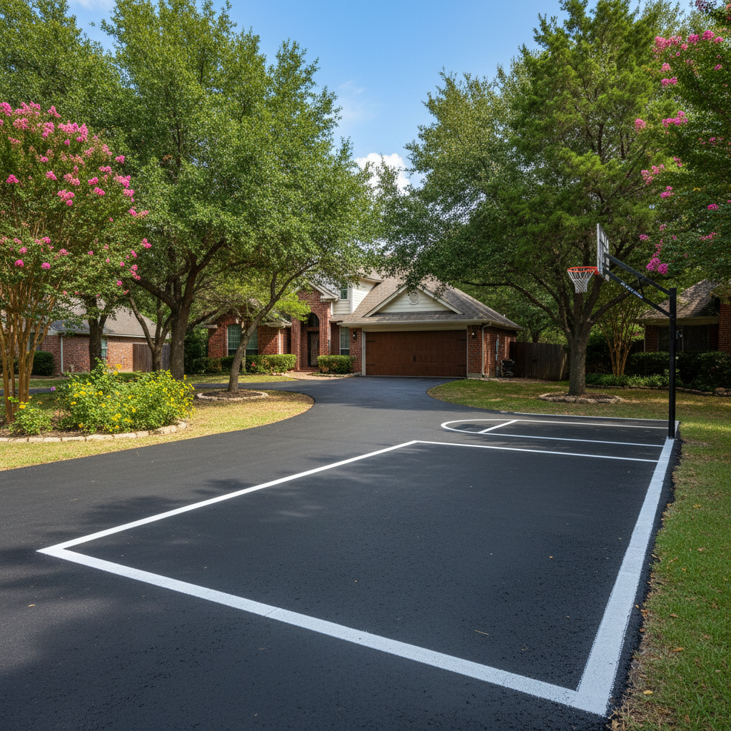Completed asphalt striping work at a residential property in Mesquite, TX
