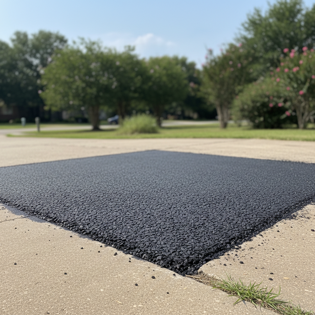Completed asphalt patching work at a residential property in Baytown, TX
