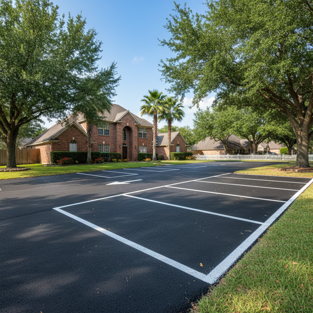 Completed asphalt striping work at a residential property in Pearland, TX