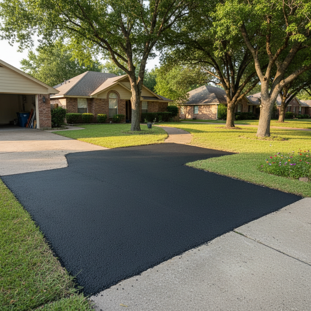 Completed asphalt patching work at a residential property in Rosenberg, TX