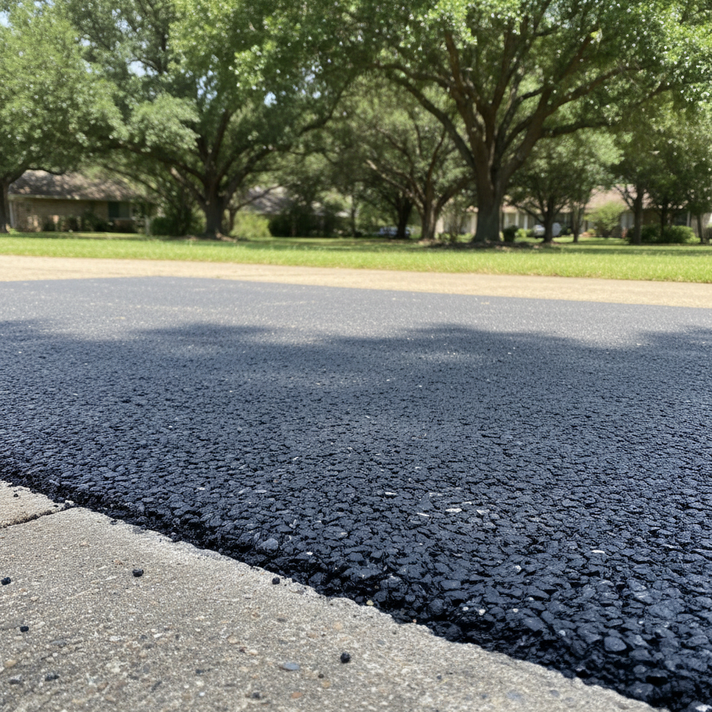 Completed asphalt repair work at a residential property in Baytown, TX