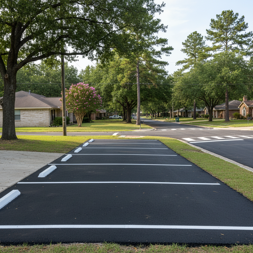 Completed asphalt striping work at a residential property in Baytown, TX