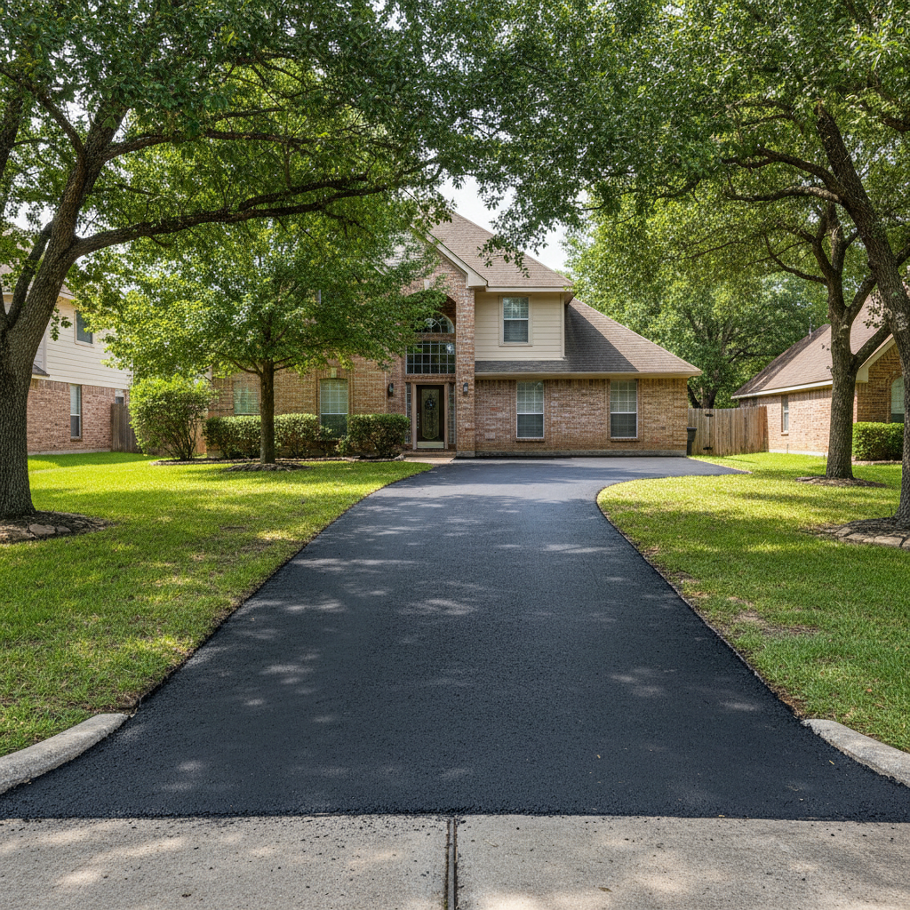 Completed driveway paving work at a residential property in Pearland, TX