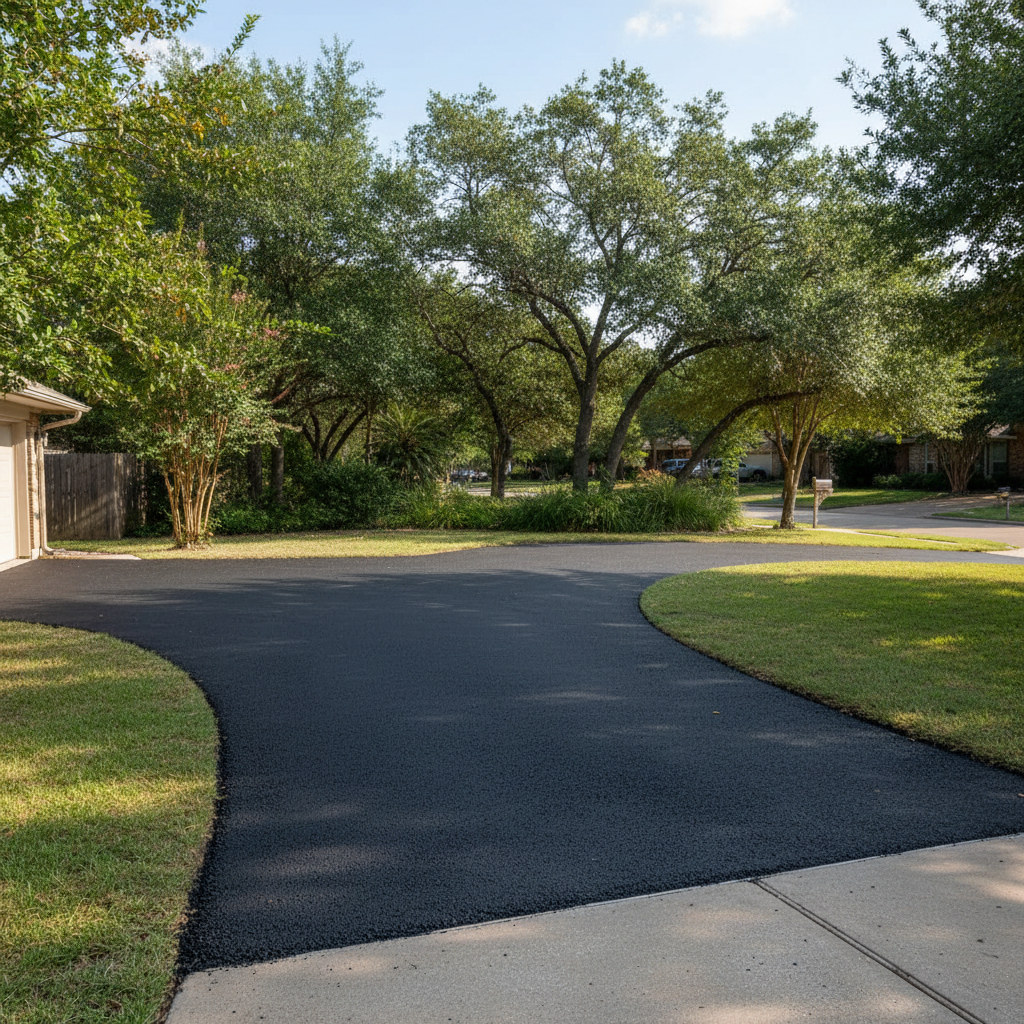 Completed driveway paving work at a residential property in Leander, TX