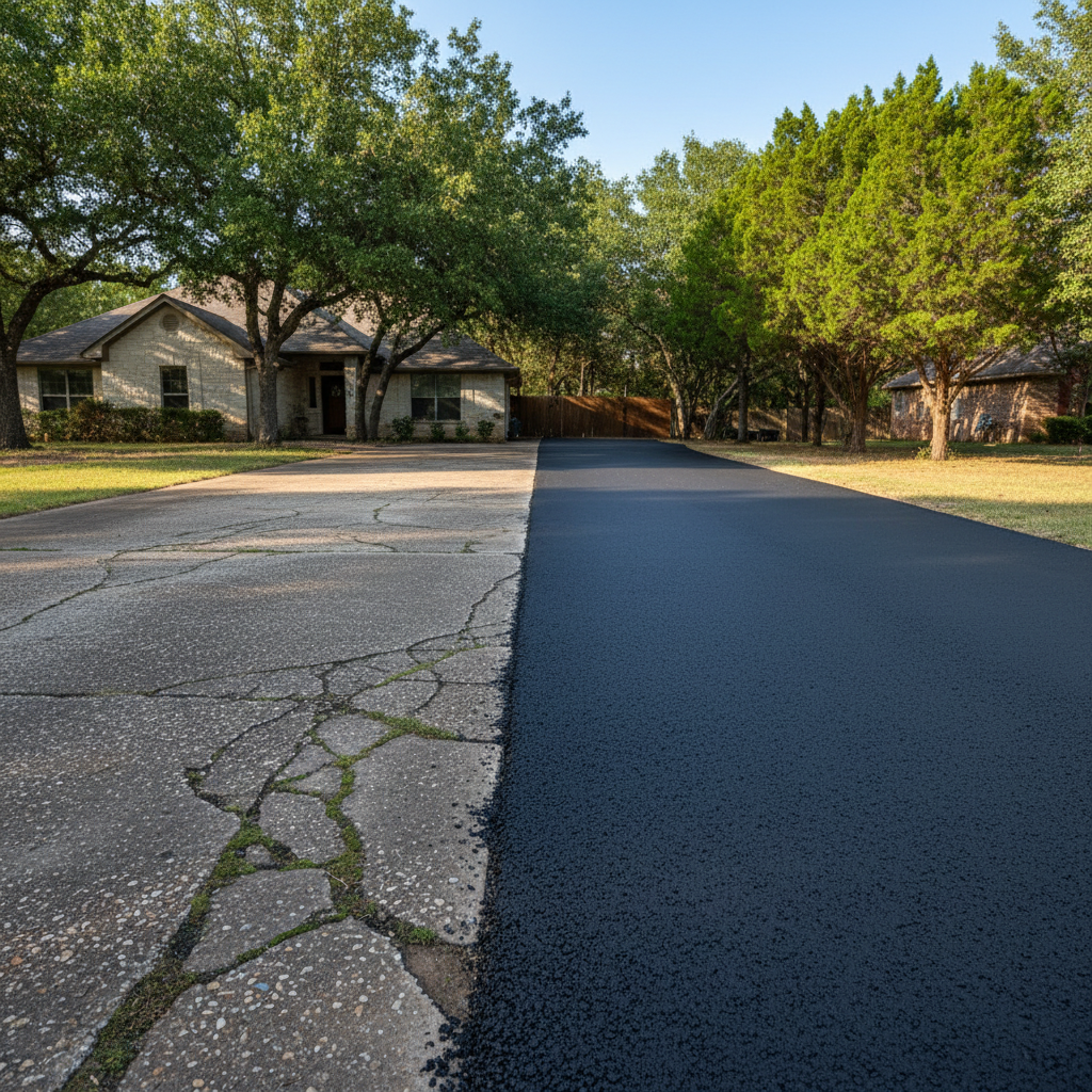 Completed asphalt paving work at a residential property in Fredericksburg, TX