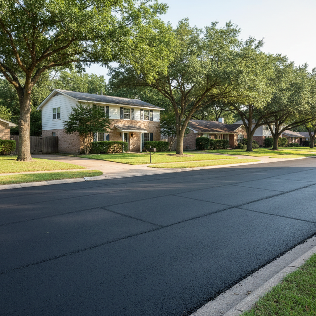 Completed asphalt patching work at a residential property in Round Rock, TX