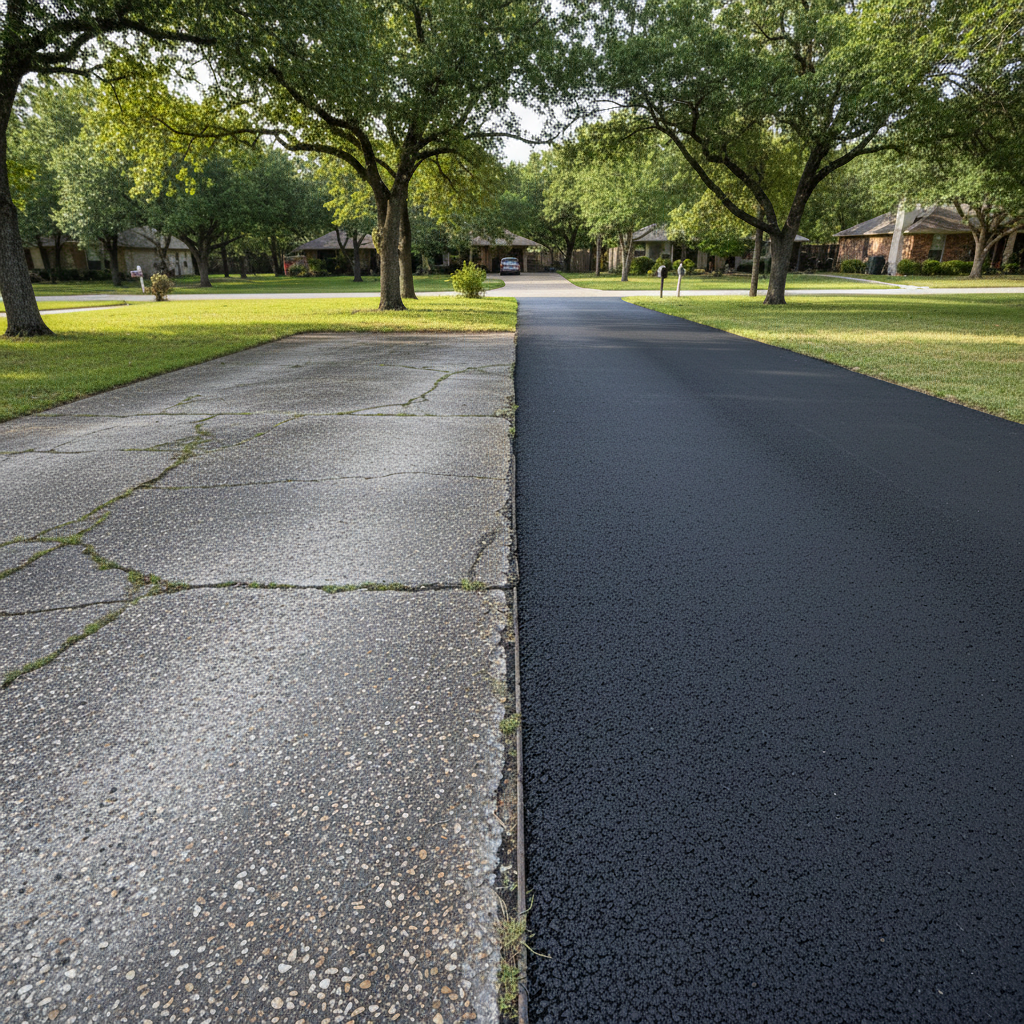 Completed asphalt paving work at a residential property in Marble Falls, TX