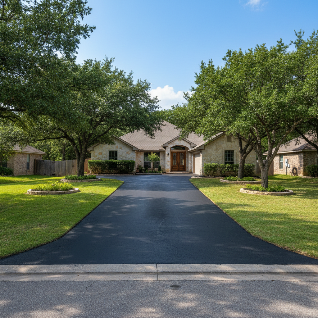 Completed asphalt sealcoating work at a residential property in Marble Falls, TX