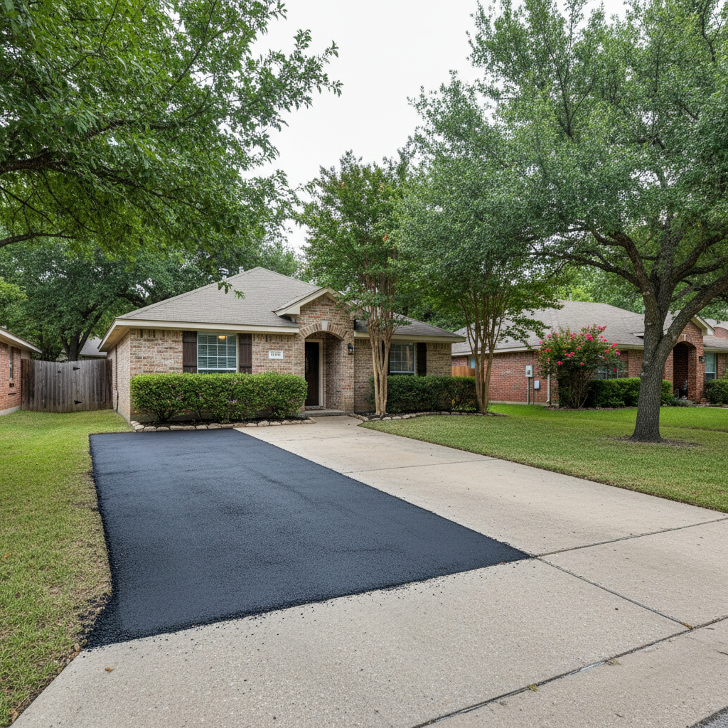 Completed asphalt patching work at a residential property in Kyle, TX