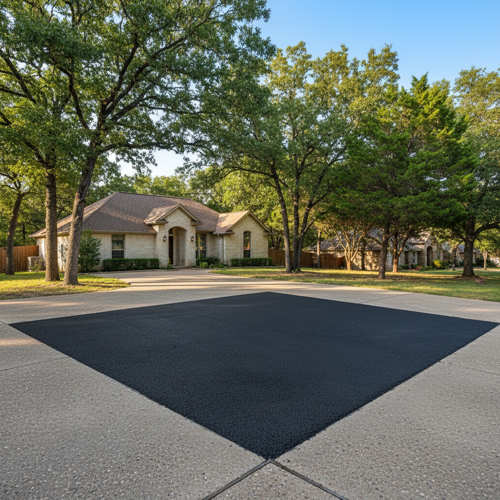 Completed asphalt patching work at a residential property in Marble Falls, TX