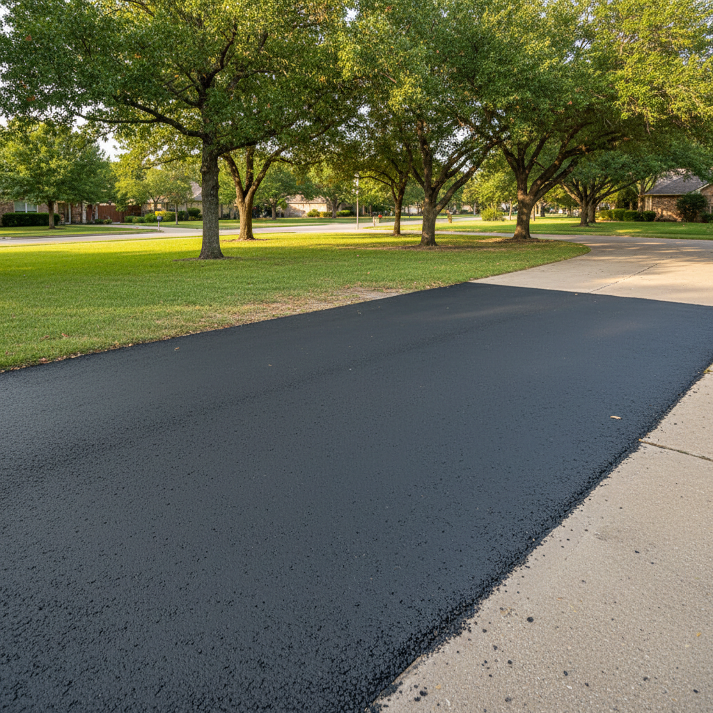 Completed asphalt repair work at a residential property in Kyle, TX