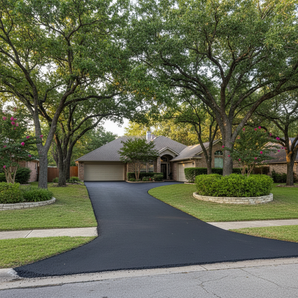 Completed driveway paving work at a residential property in Hutto, TX