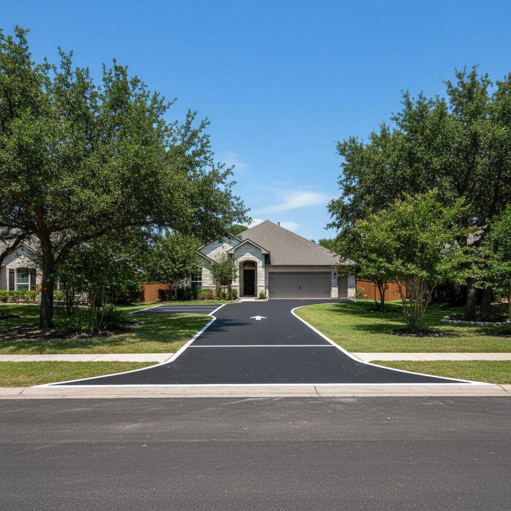 Completed asphalt striping work at a residential property in Kyle, TX