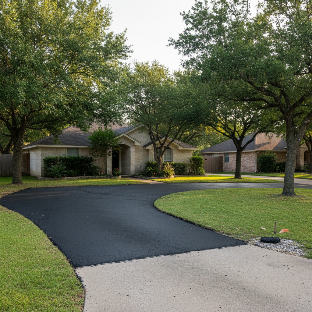 Completed asphalt repair work at a residential property in San Marcos, TX