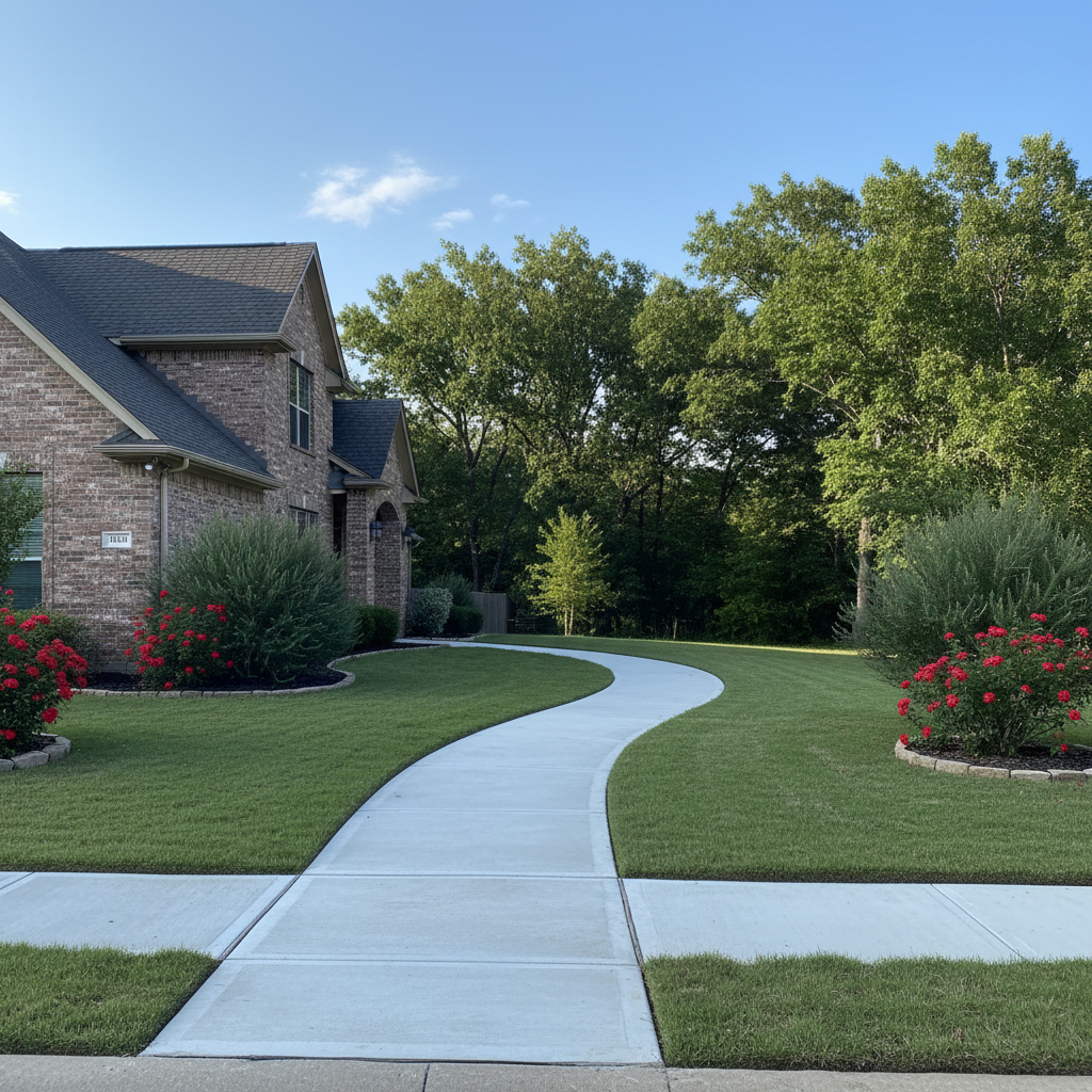 Completed concrete sidewalks work at a residential property in Waco, TX