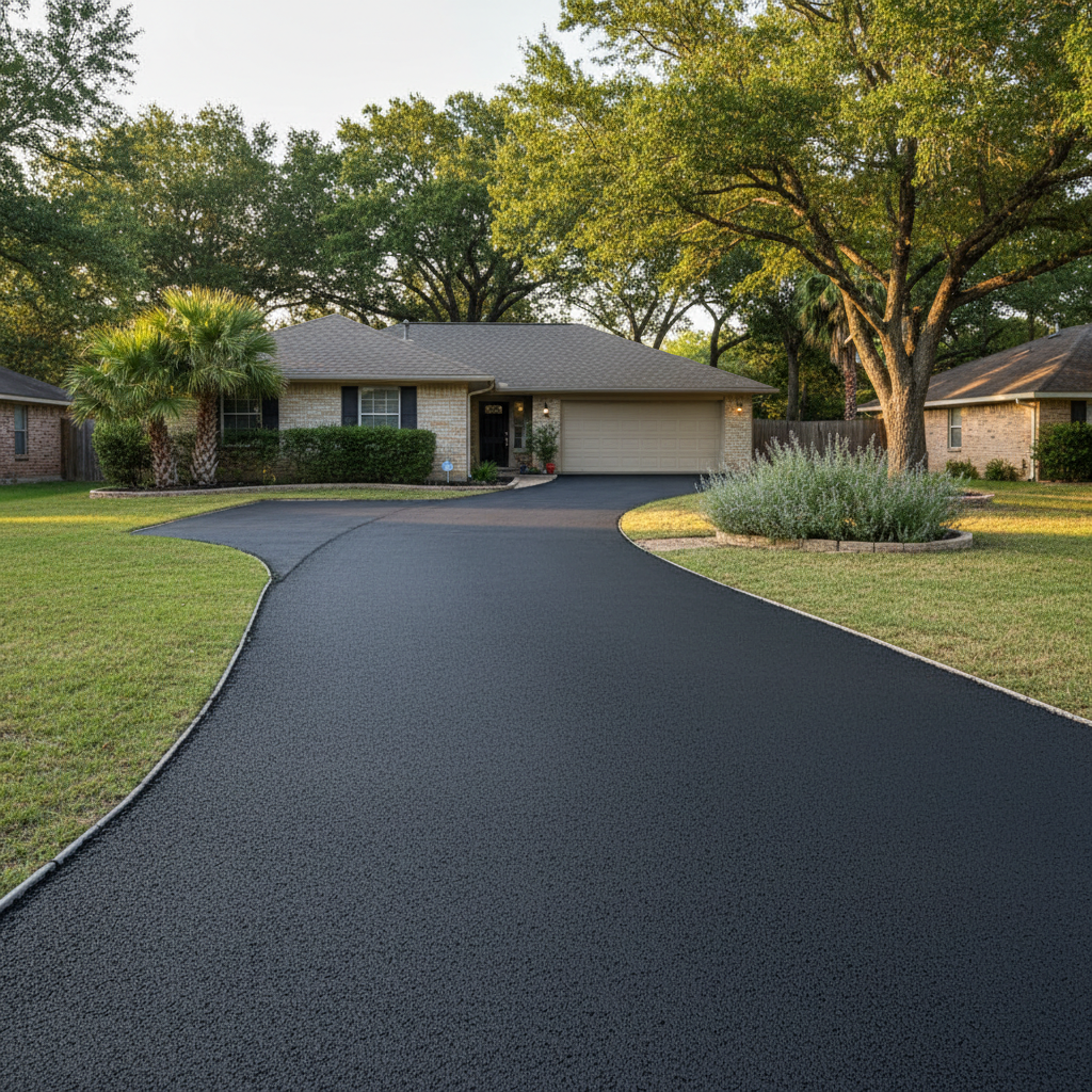 Completed driveway paving work at a residential property in San Marcos, TX
