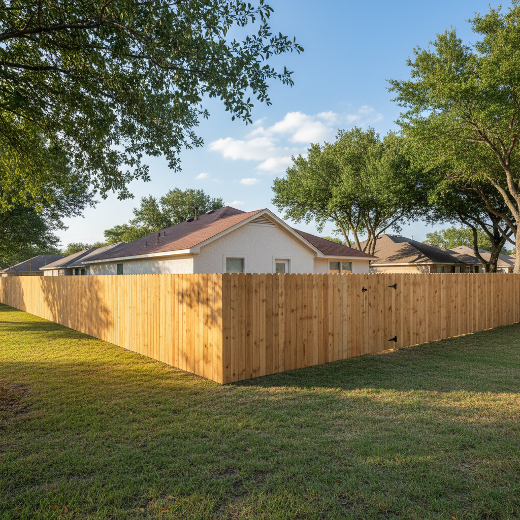 Completed privacy fence installation work at a residential property in New Braunfels, TX