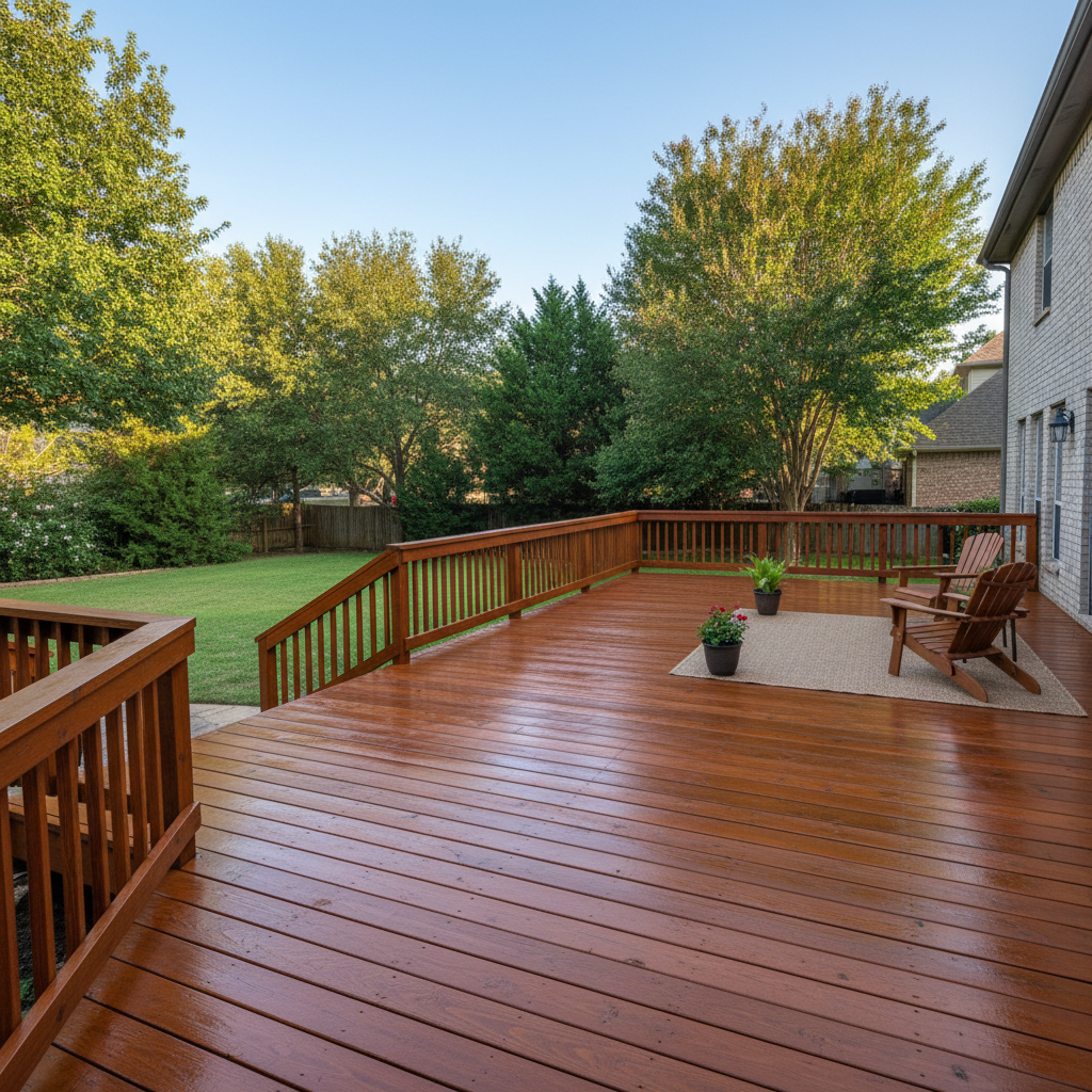 Completed deck staining work at a residential property in McKinney, TX