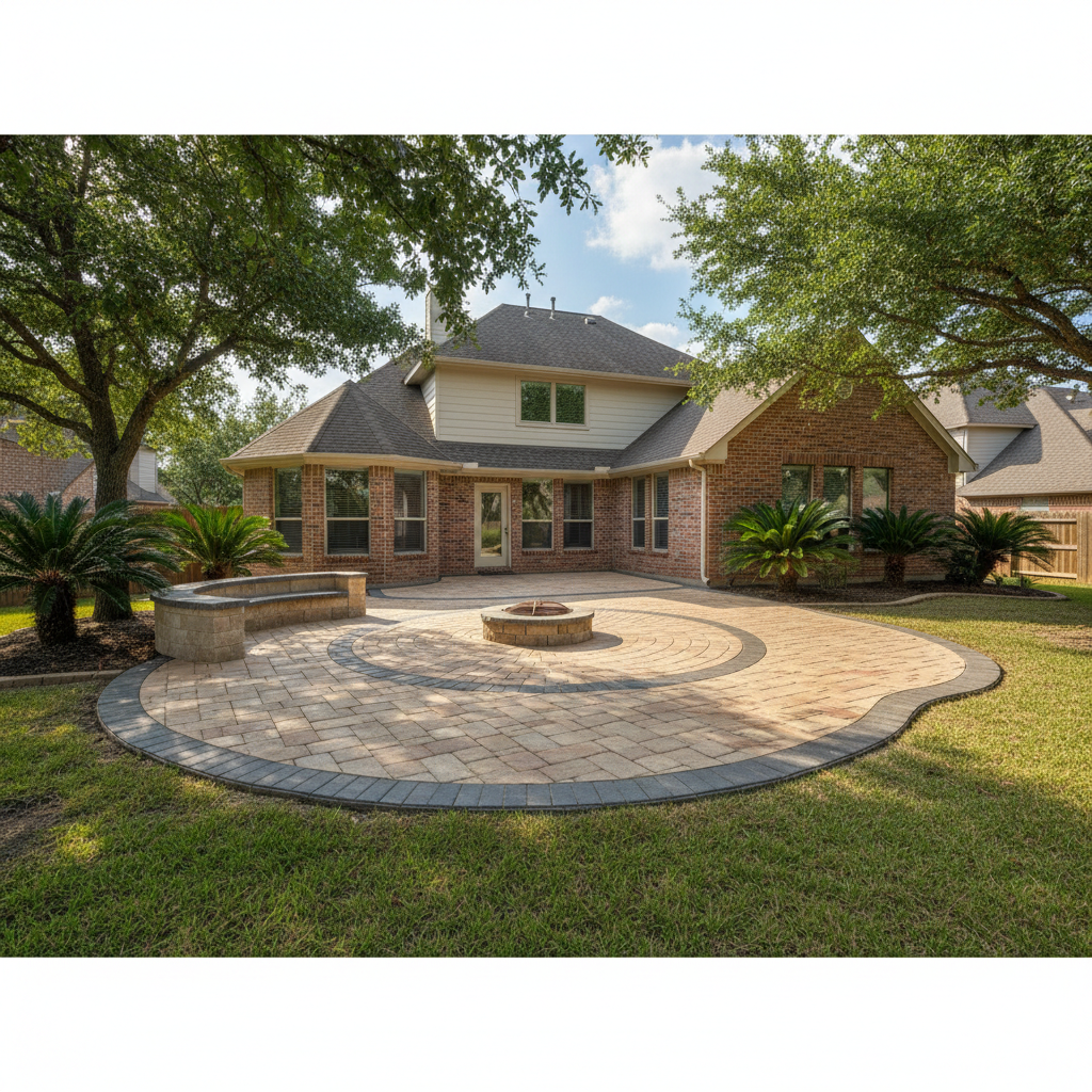 Completed paver installation work at a residential property in Rosenberg, TX