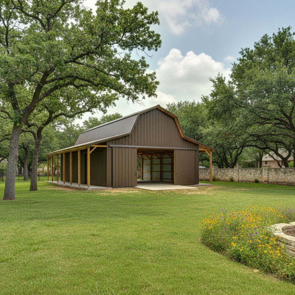 Completed commercial pole barns work at a residential property in Dallas, TX