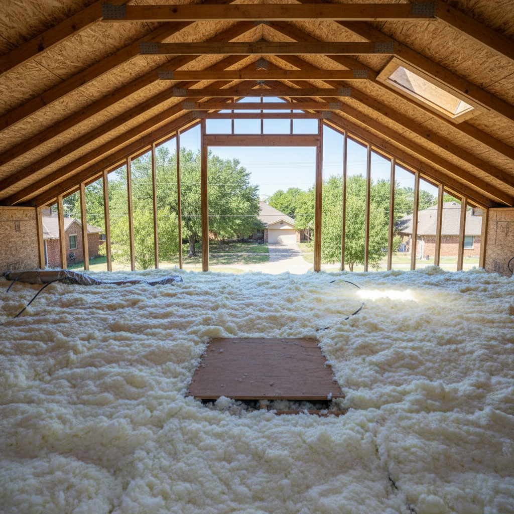 Completed attic insulation work at a residential property in Mansfield, TX