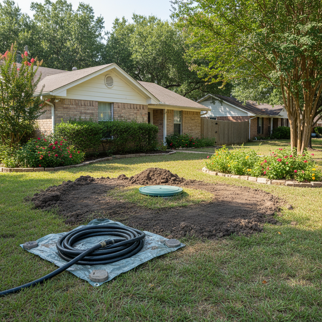 Completed septic tank pumping work at a residential property in Sugar Land, TX