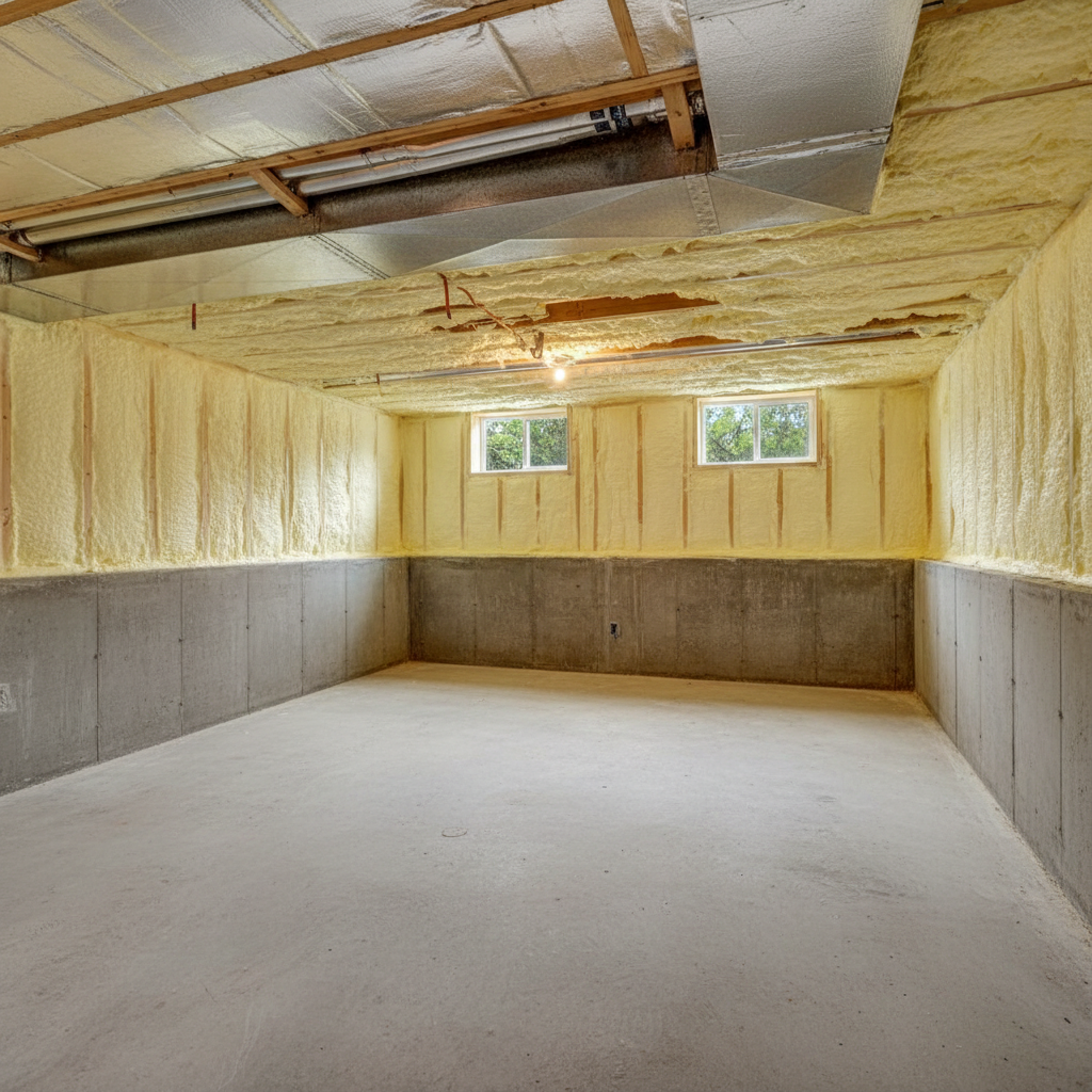 Completed basement insulation work at a residential property in Dallas, TX