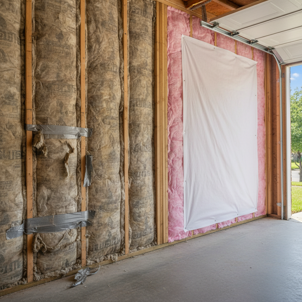 Completed garage insulation work at a residential property in Mansfield, TX