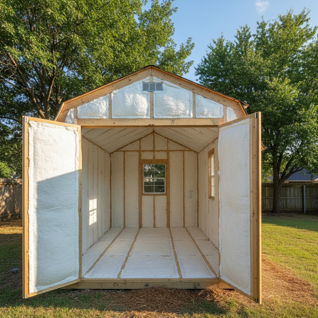 Completed shed insulation work at a residential property in Fort Worth, TX
