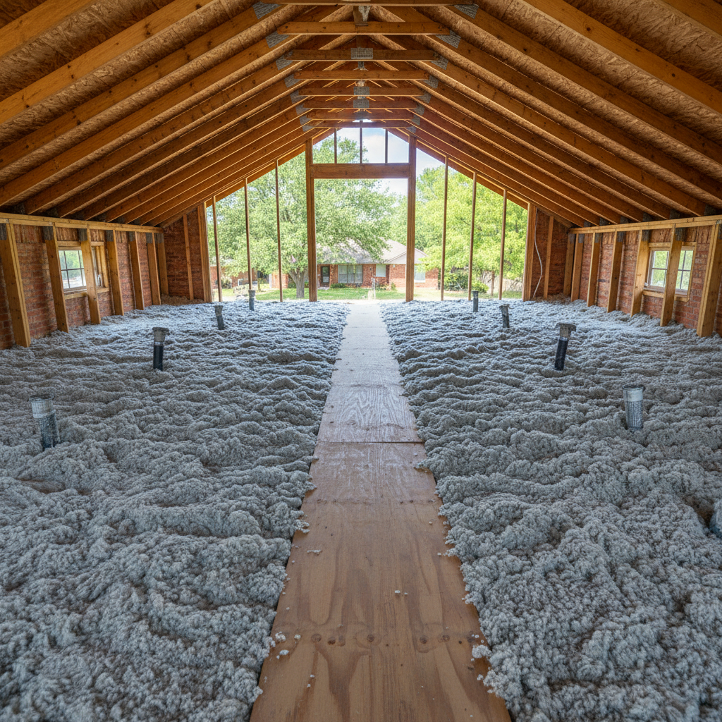 Completed blown-in insulation work at a residential property in Irving, TX