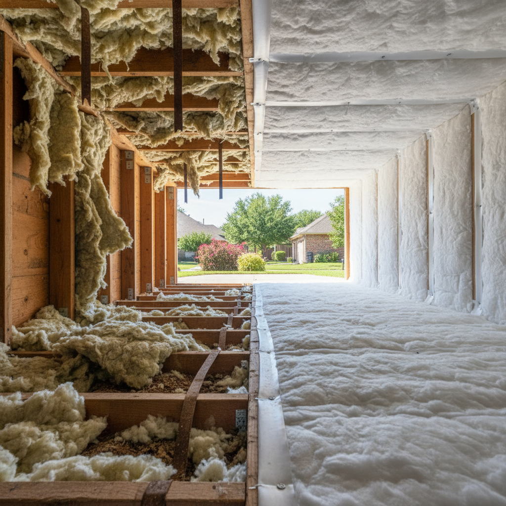 Completed crawl space insulation work at a residential property in Irving, TX