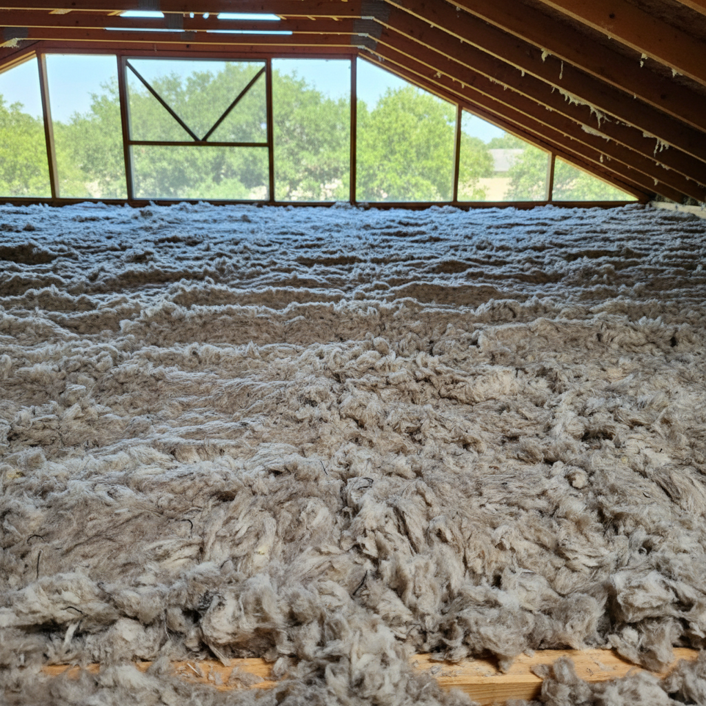 Completed attic insulation work at a residential property in DeSoto, TX