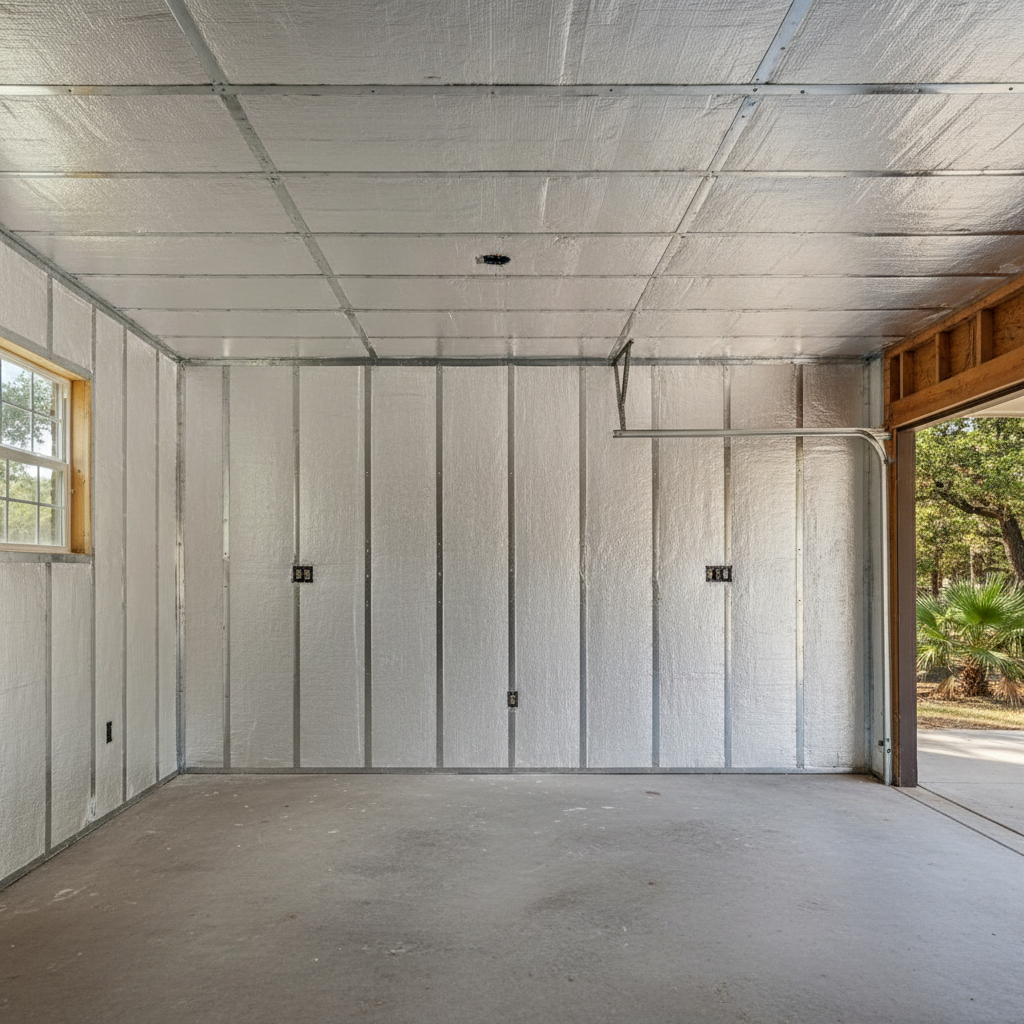 Completed garage insulation work at a residential property in San Antonio, TX
