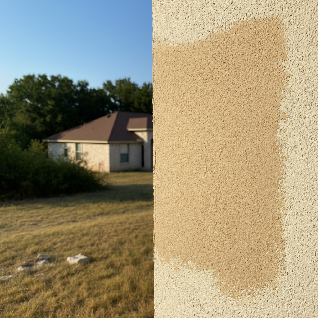 Completed stucco repair work at a residential property in Leander, TX