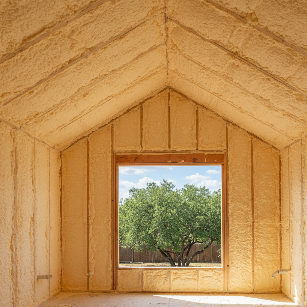 Completed open cell spray foam work at a residential property in San Antonio, TX