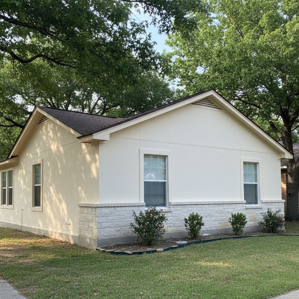 Completed residential stucco work at a residential property in Round Rock, TX