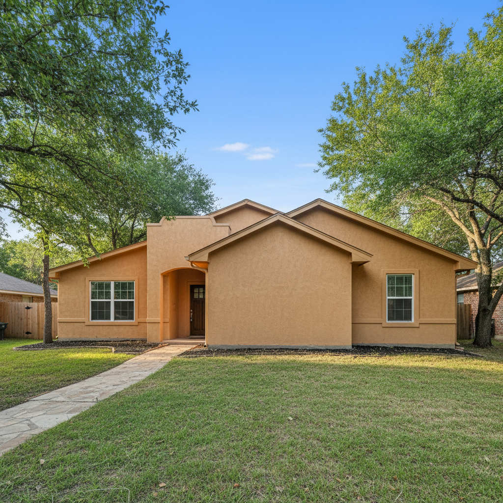 Completed stucco removal work at a residential property in Round Rock, TX