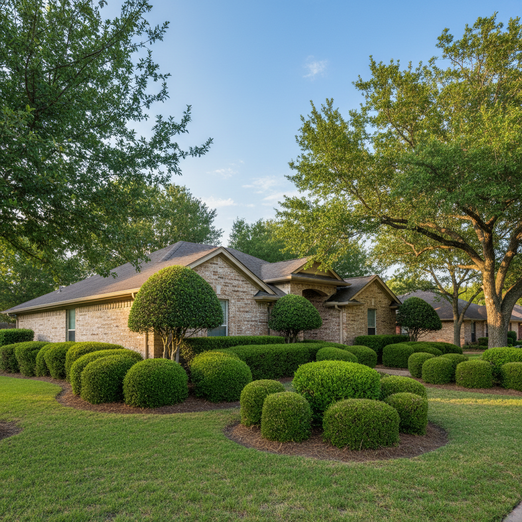 Completed shrub & bush trimming work at a residential property in La Vernia, TX