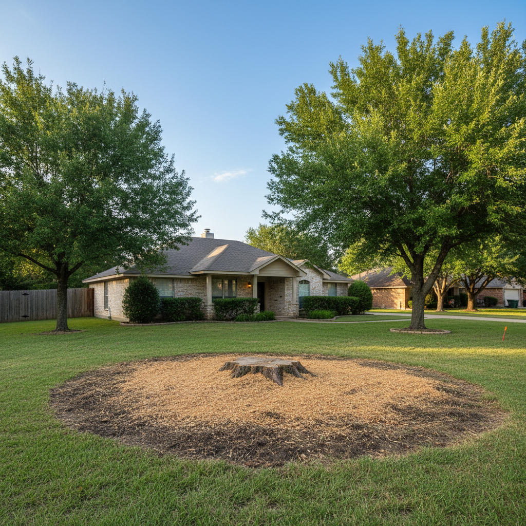 Completed stump grinding & removal work at a residential property in La Vernia, TX