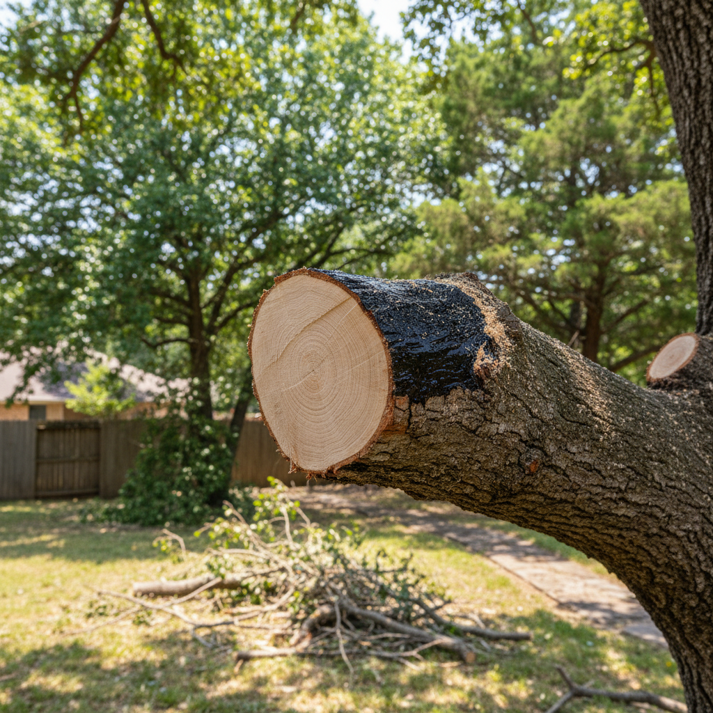 Completed tree pruning work at a residential property in Kyle, TX