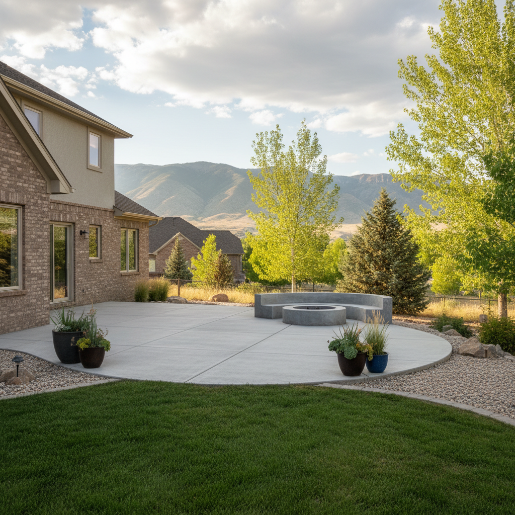 Completed concrete patios work at a residential property in Layton, UT