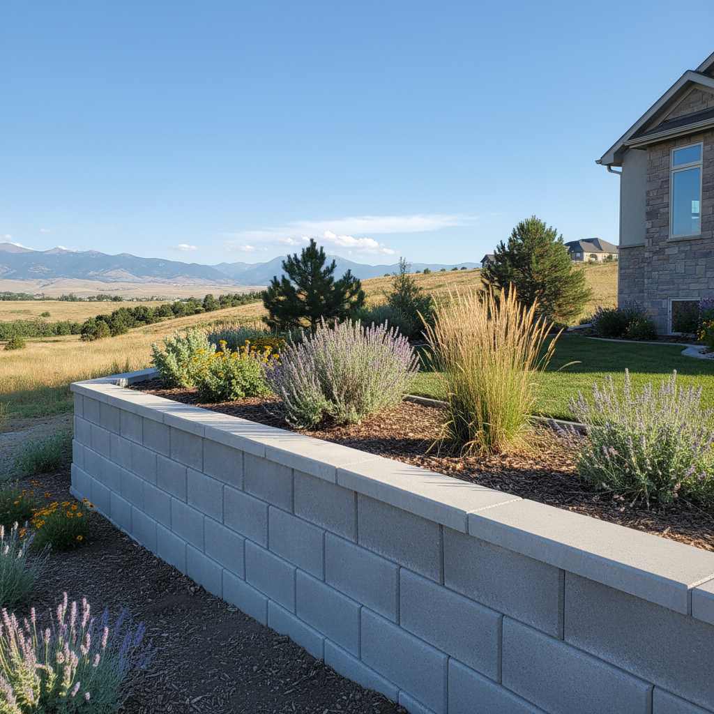 Completed concrete retaining walls work at a residential property in Riverton, UT