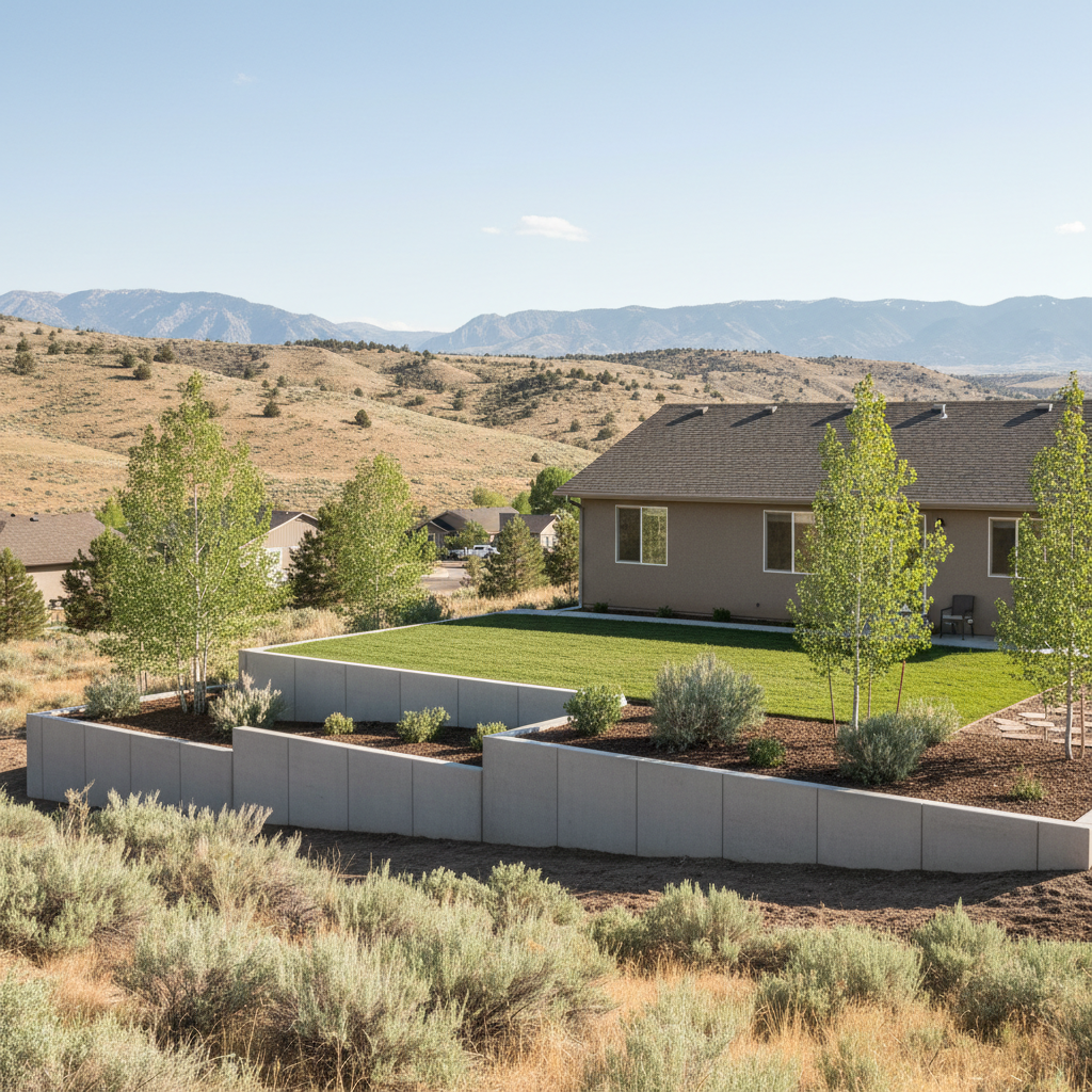Completed concrete retaining walls work at a residential property in Layton, UT