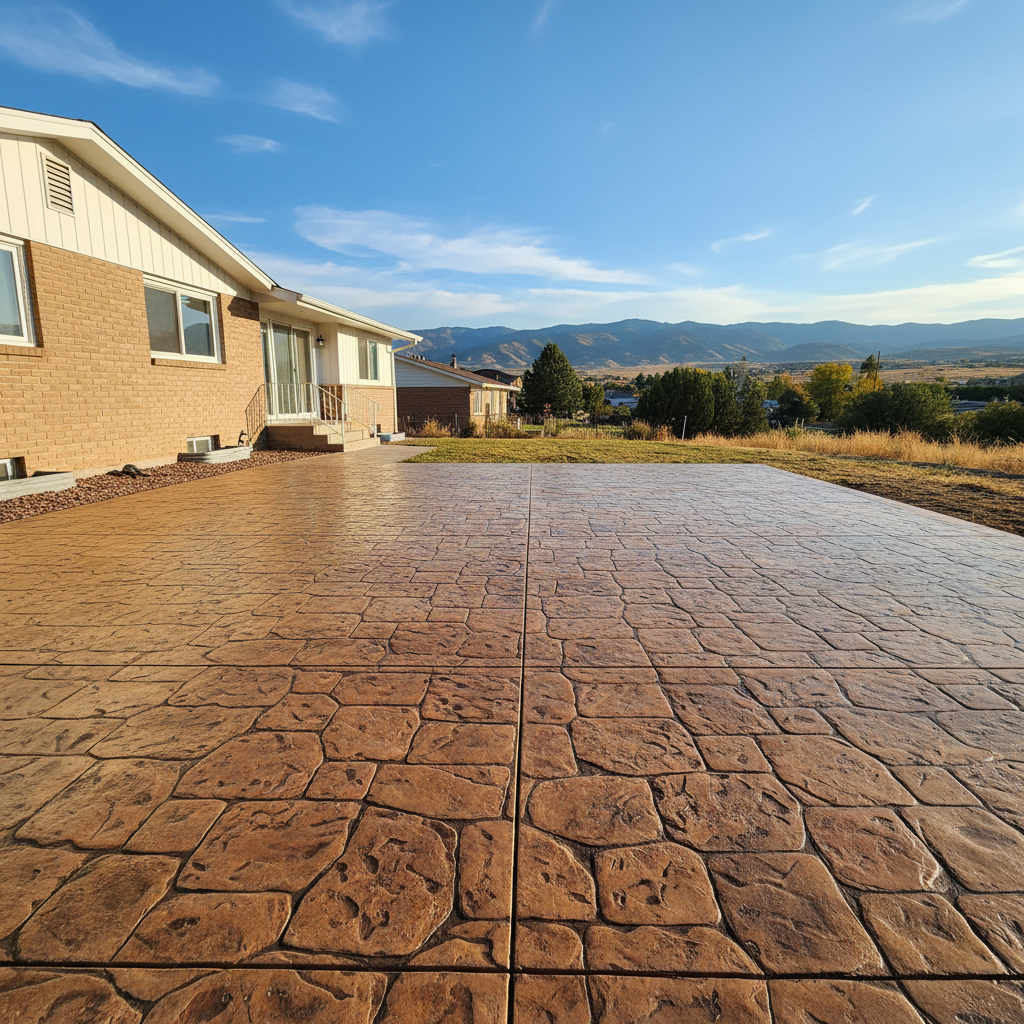 Completed stamped concrete work at a residential property in Salt Lake City, UT