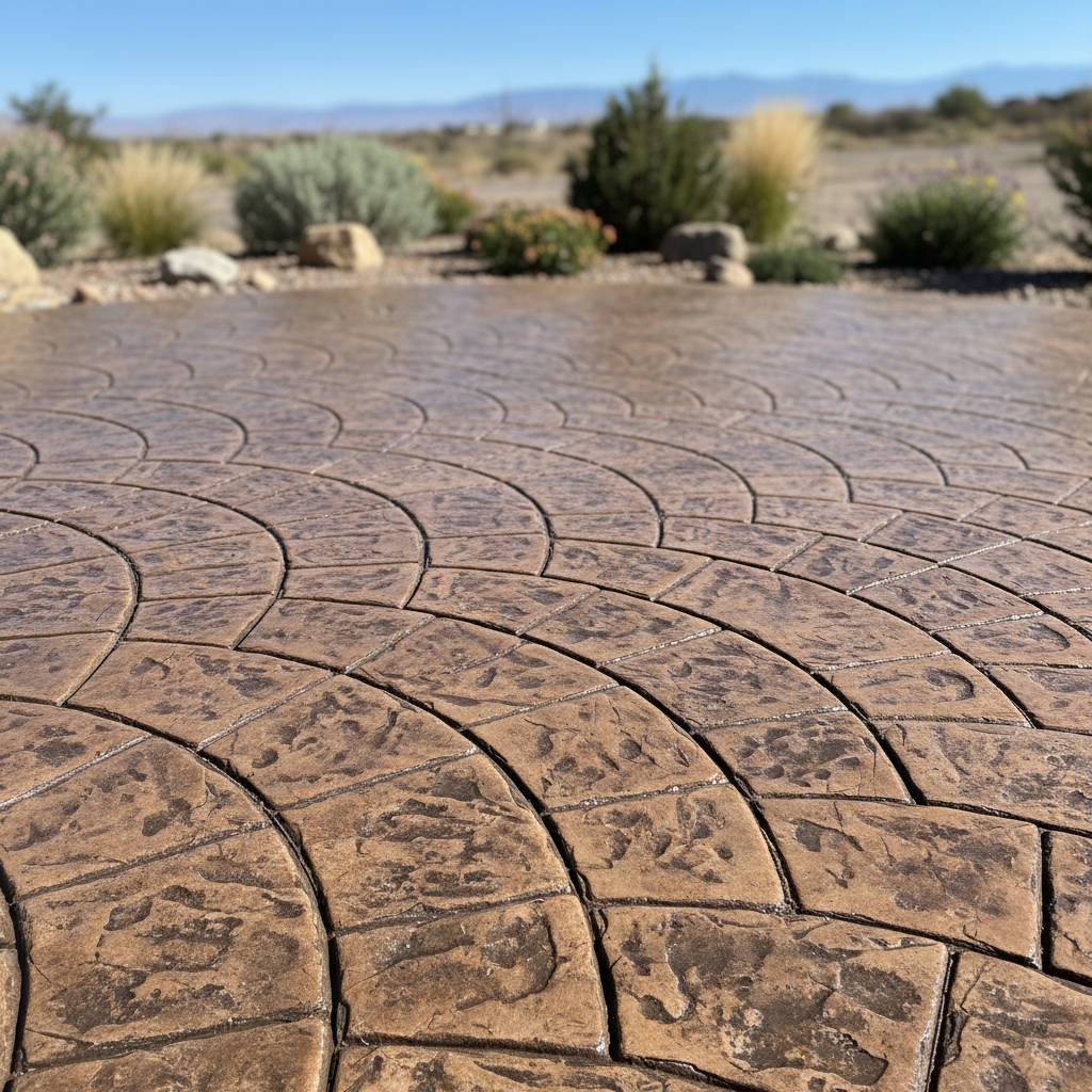 Completed stamped concrete work at a residential property in Riverton, UT