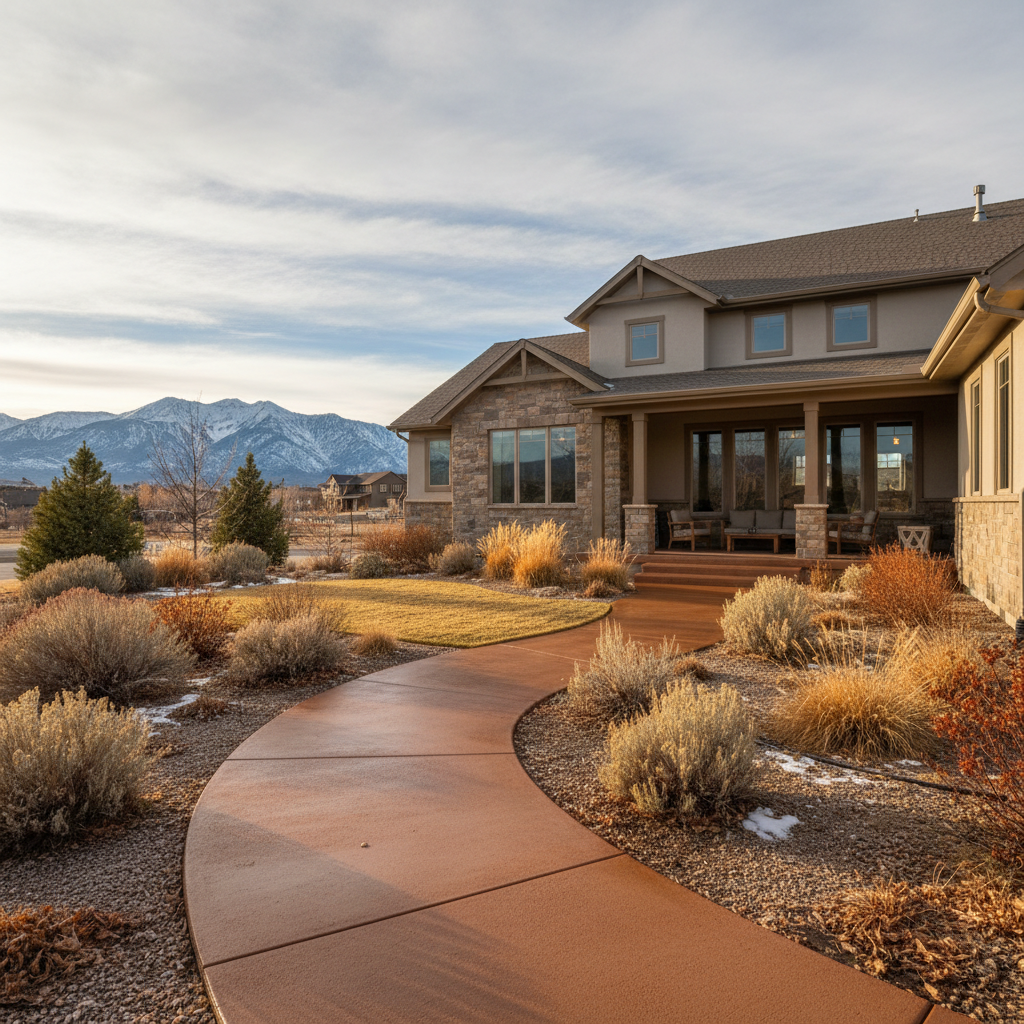 Completed concrete staining work at a residential property in Salt Lake City, UT