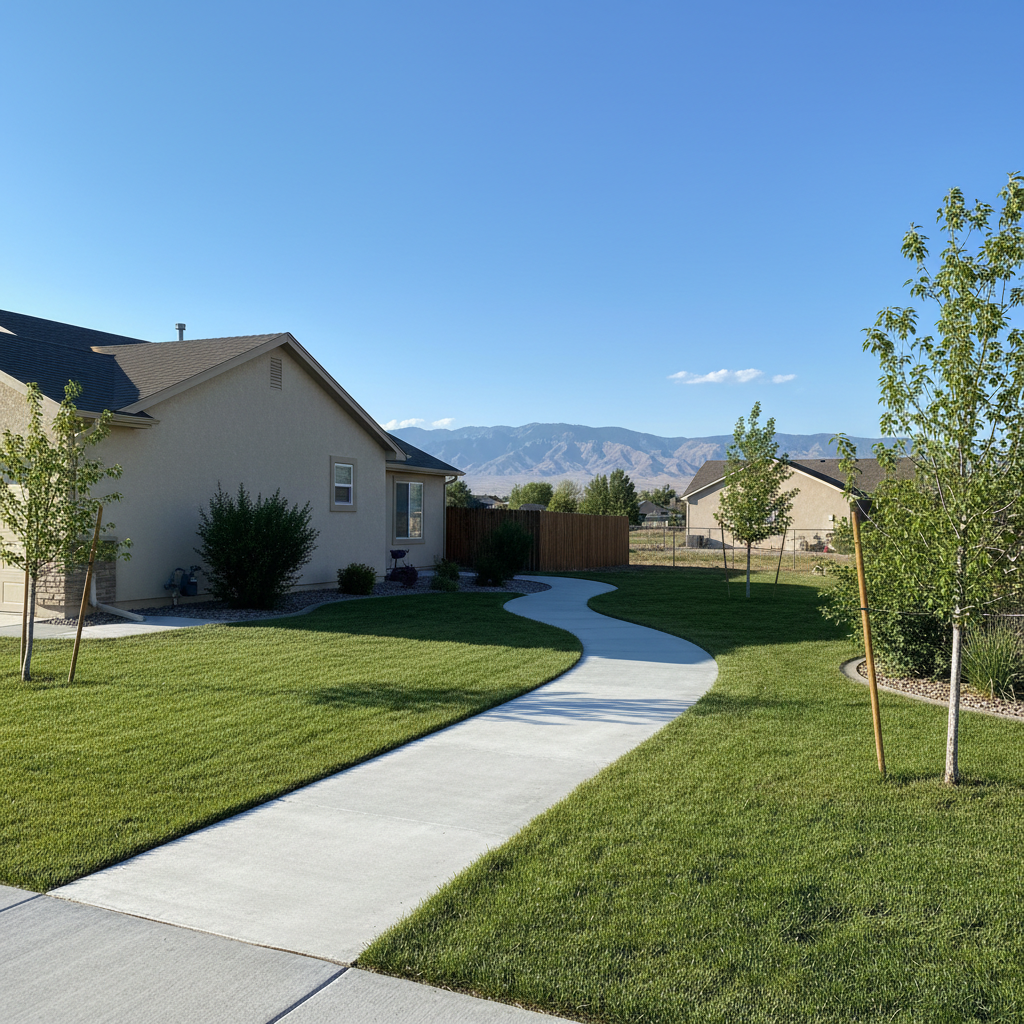 Completed concrete sidewalks work at a residential property in West Valley City, UT