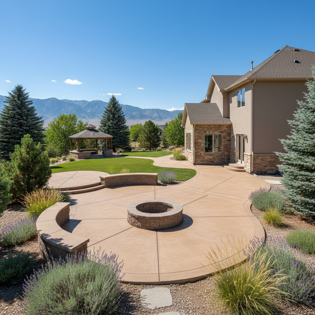 Completed concrete patios work at a residential property in Provo, UT